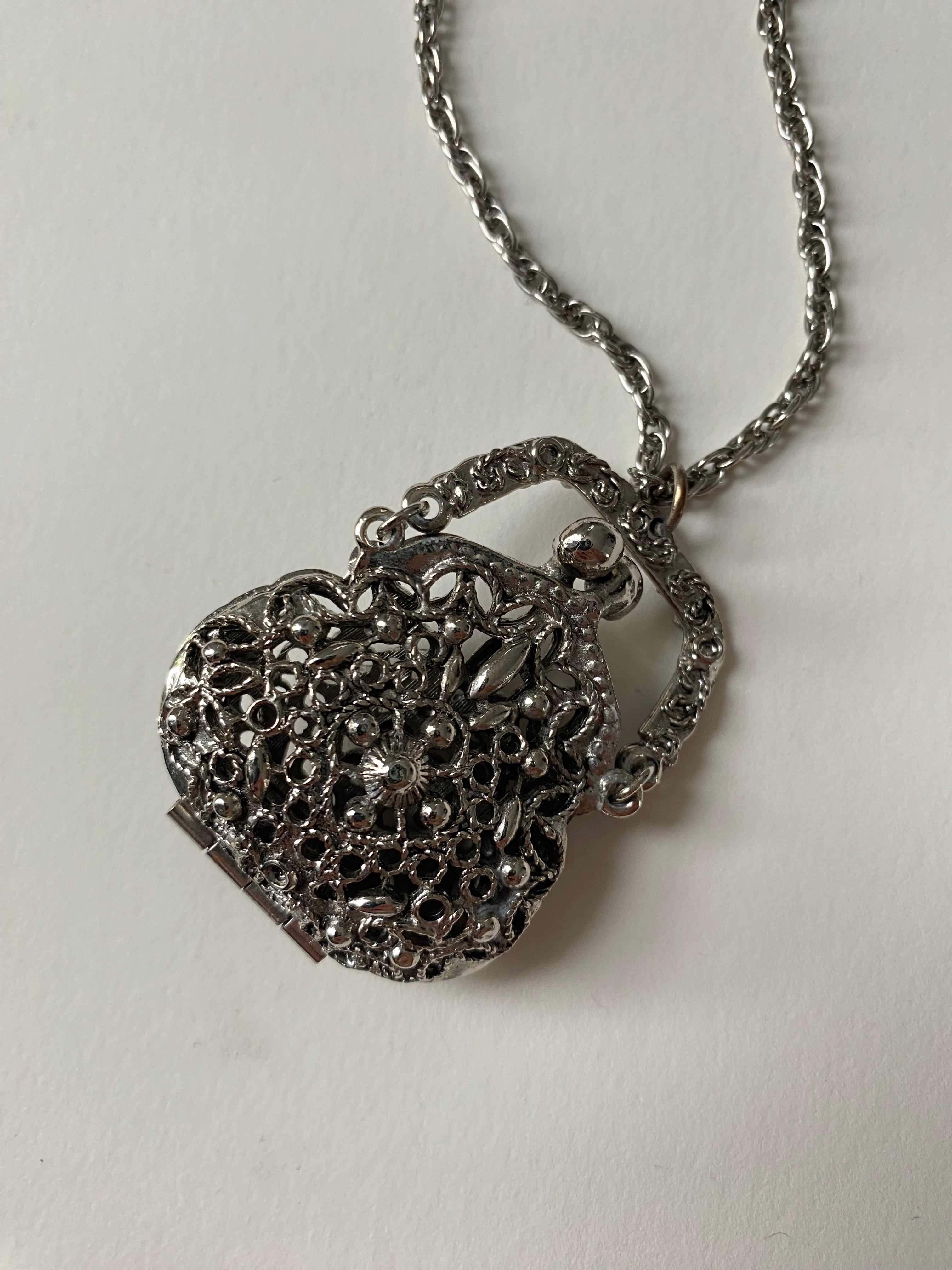 Vintage Silver Purse Necklace 